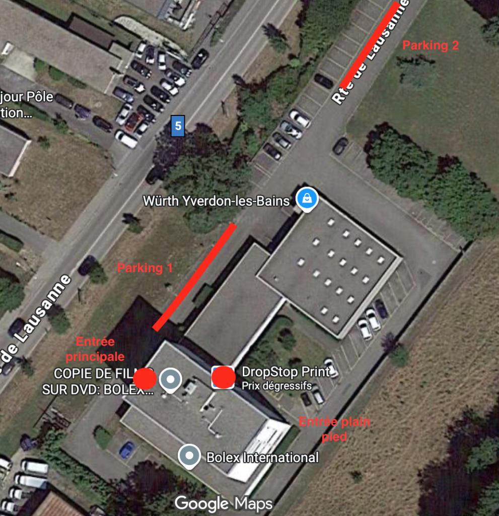 Plan d'accès au cabinet. Places de parc disponibles devant le bâtiment.